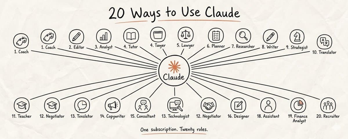 20 Claude Prompts that turn a $20 Subscription into a personal Assistant, Editor, Coach, and Analyst cover